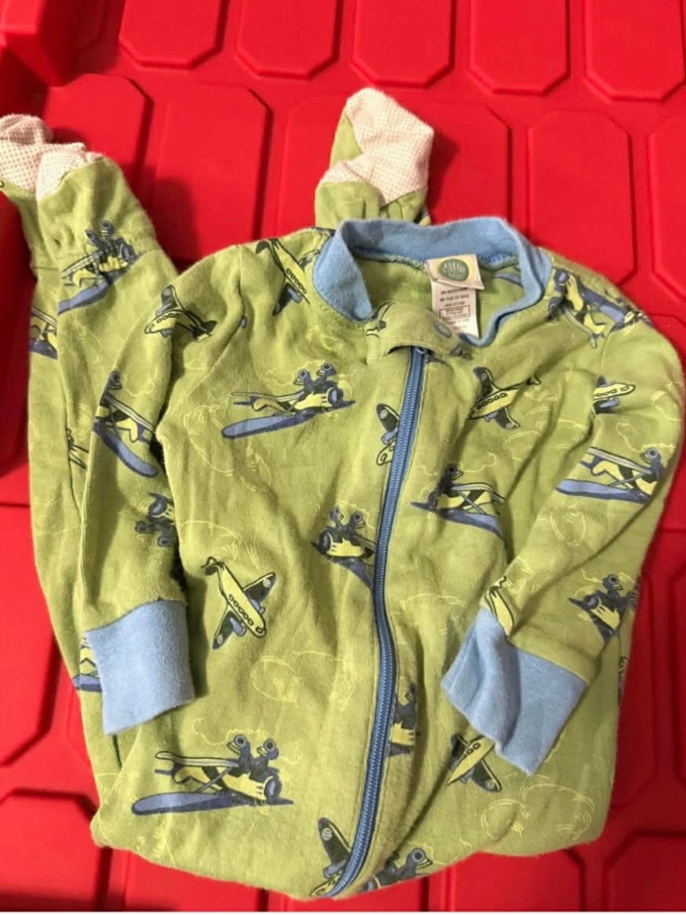 Little Me Green & Blue Airplane Print Footie